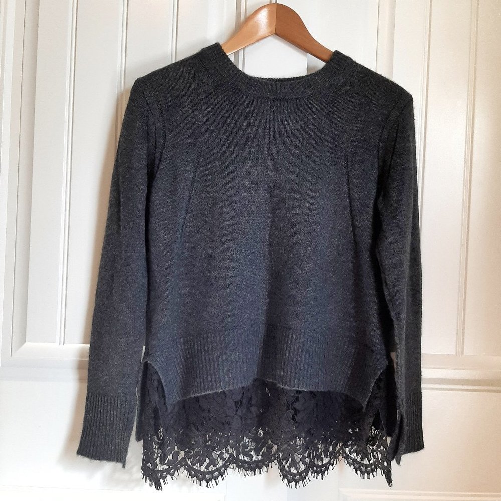 Brochu Walker Lace Looker Charcoal Wool & Cashmere Sweater SZ XS